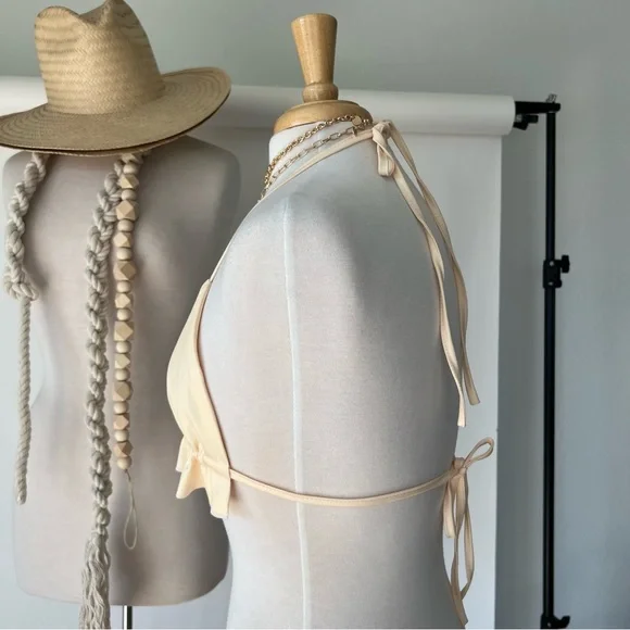 EGGSHELL CREAM DAINTY HALTER TOP - Picture 2 of 5